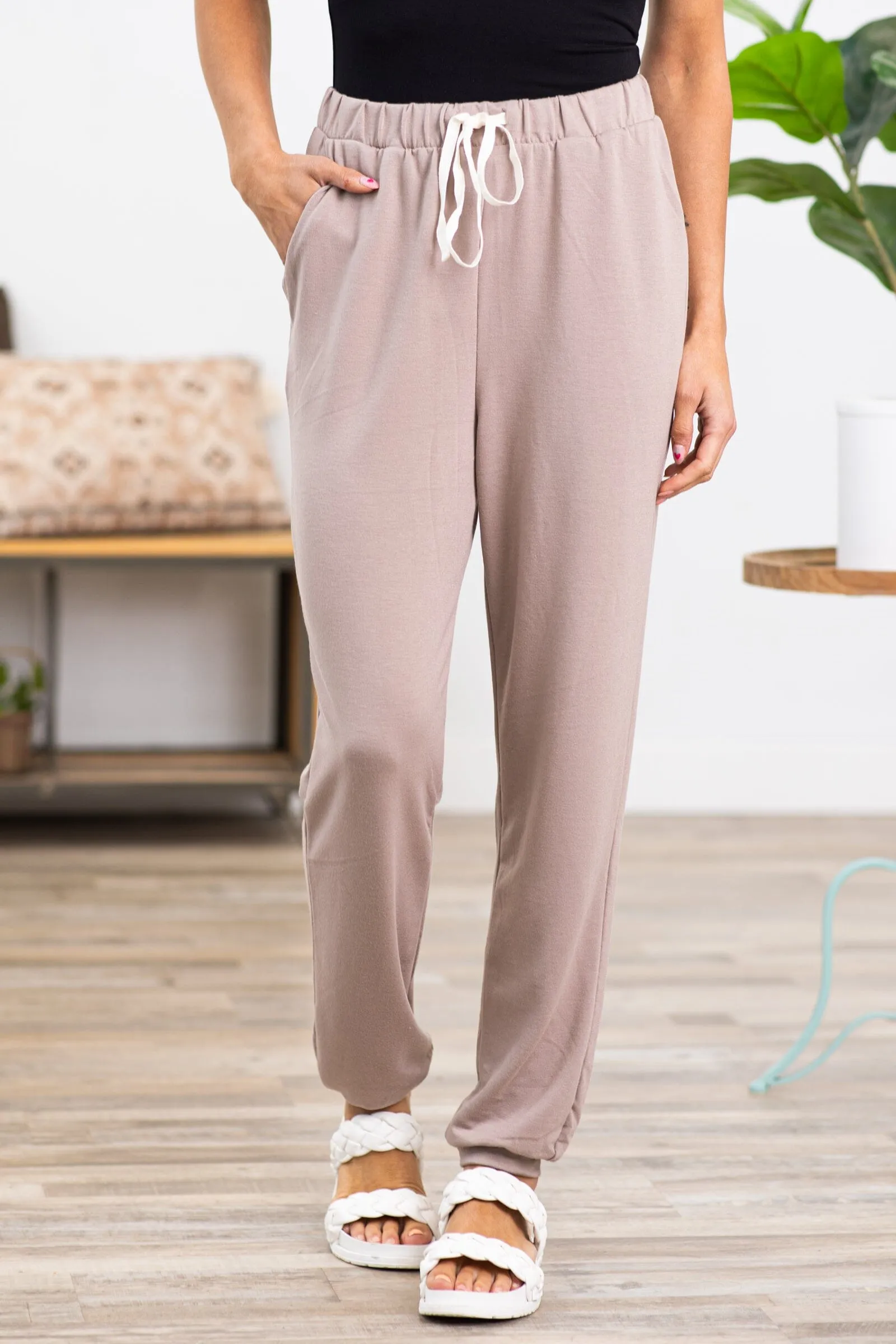 Mocha Drawstring Waist Knit Joggers