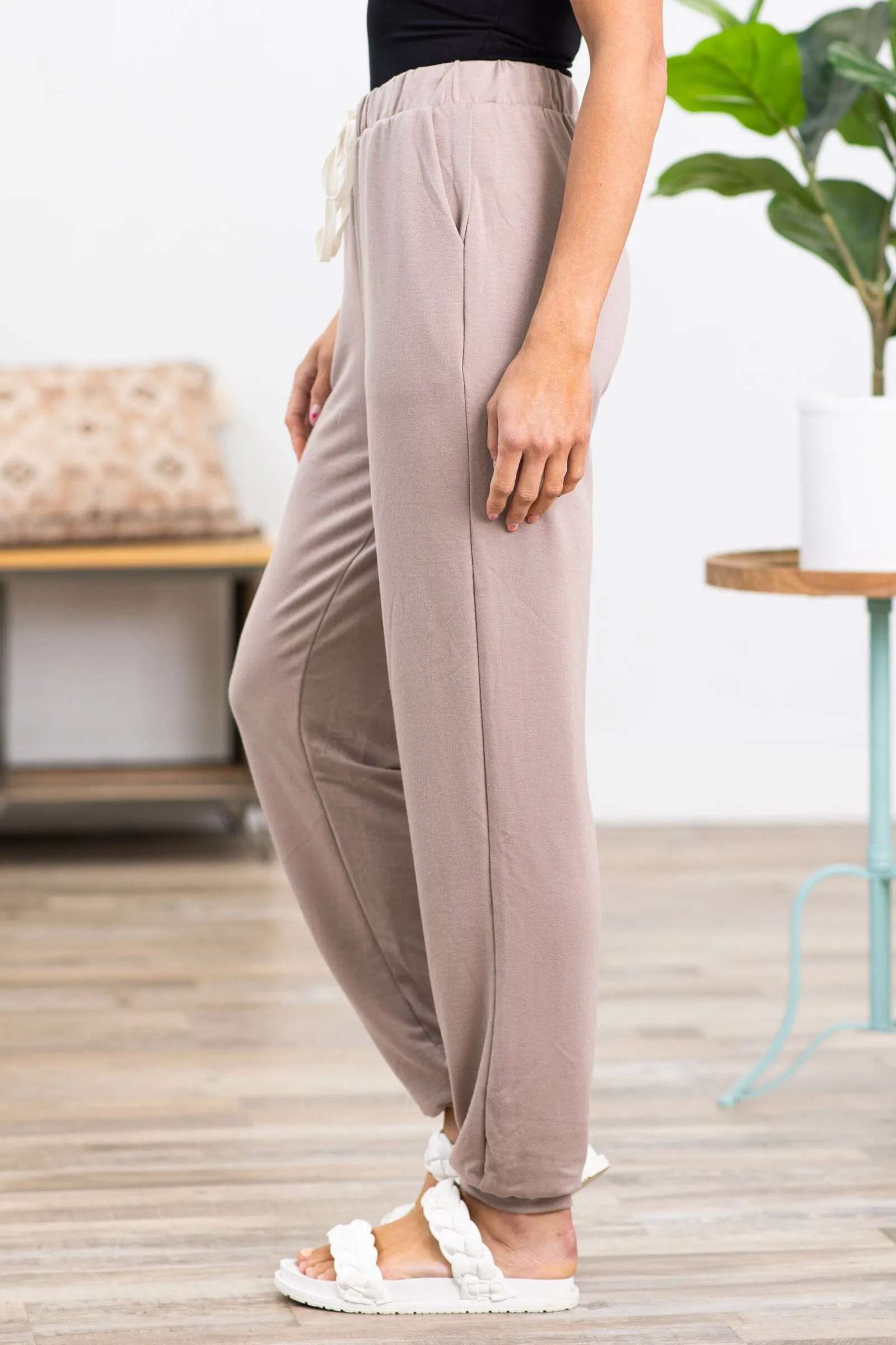 Mocha Drawstring Waist Knit Joggers
