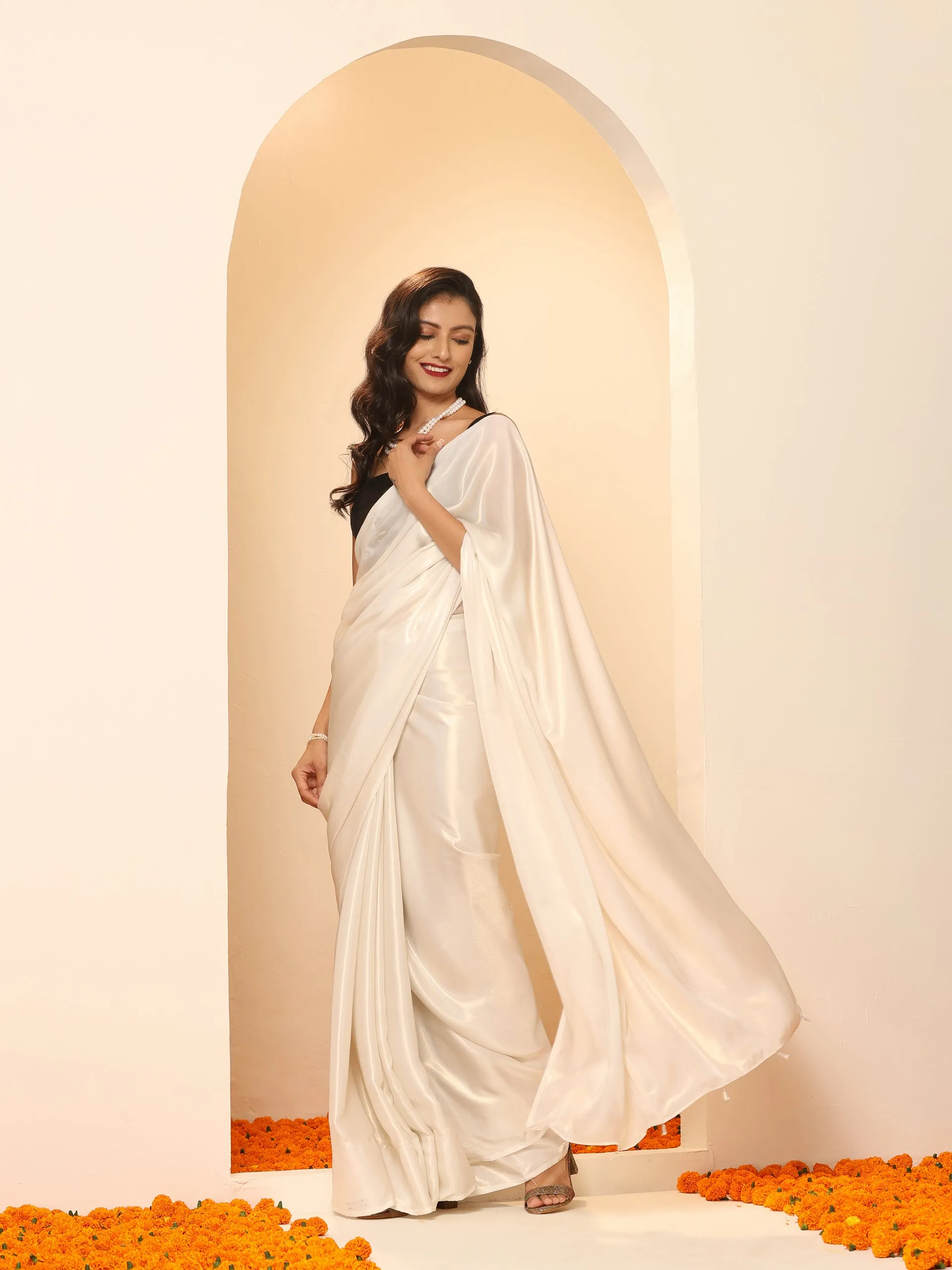 Mother of Pearl White Gold Chiffon Saree