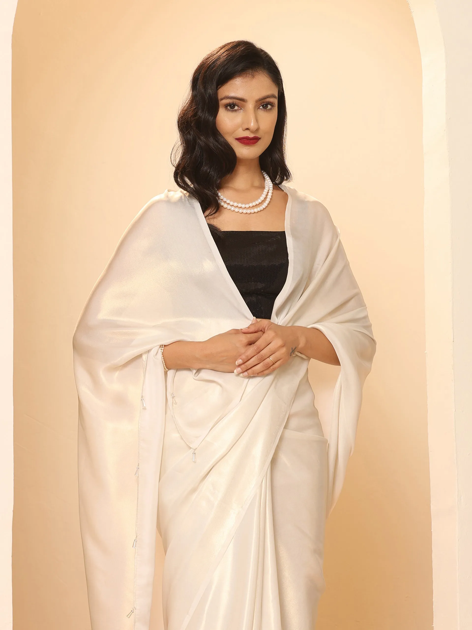 Mother of Pearl White Gold Chiffon Saree