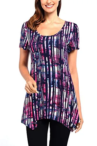Nandashe XL Women T Shirts, Womans New Cute Colorful Striped Loose Comfy Cotton Exercise Sports Zumba Running Joggings Casual Tshirts Navy Rose Red 1x