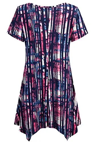 Nandashe XL Women T Shirts, Womans New Cute Colorful Striped Loose Comfy Cotton Exercise Sports Zumba Running Joggings Casual Tshirts Navy Rose Red 1x