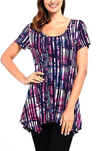 Nandashe XL Women T Shirts, Womans New Cute Colorful Striped Loose Comfy Cotton Exercise Sports Zumba Running Joggings Casual Tshirts Navy Rose Red 1x