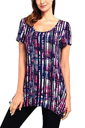 Nandashe XL Women T Shirts, Womans New Cute Colorful Striped Loose Comfy Cotton Exercise Sports Zumba Running Joggings Casual Tshirts Navy Rose Red 1x