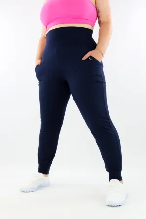 Navy - Wide Leg Joggers - Pockets