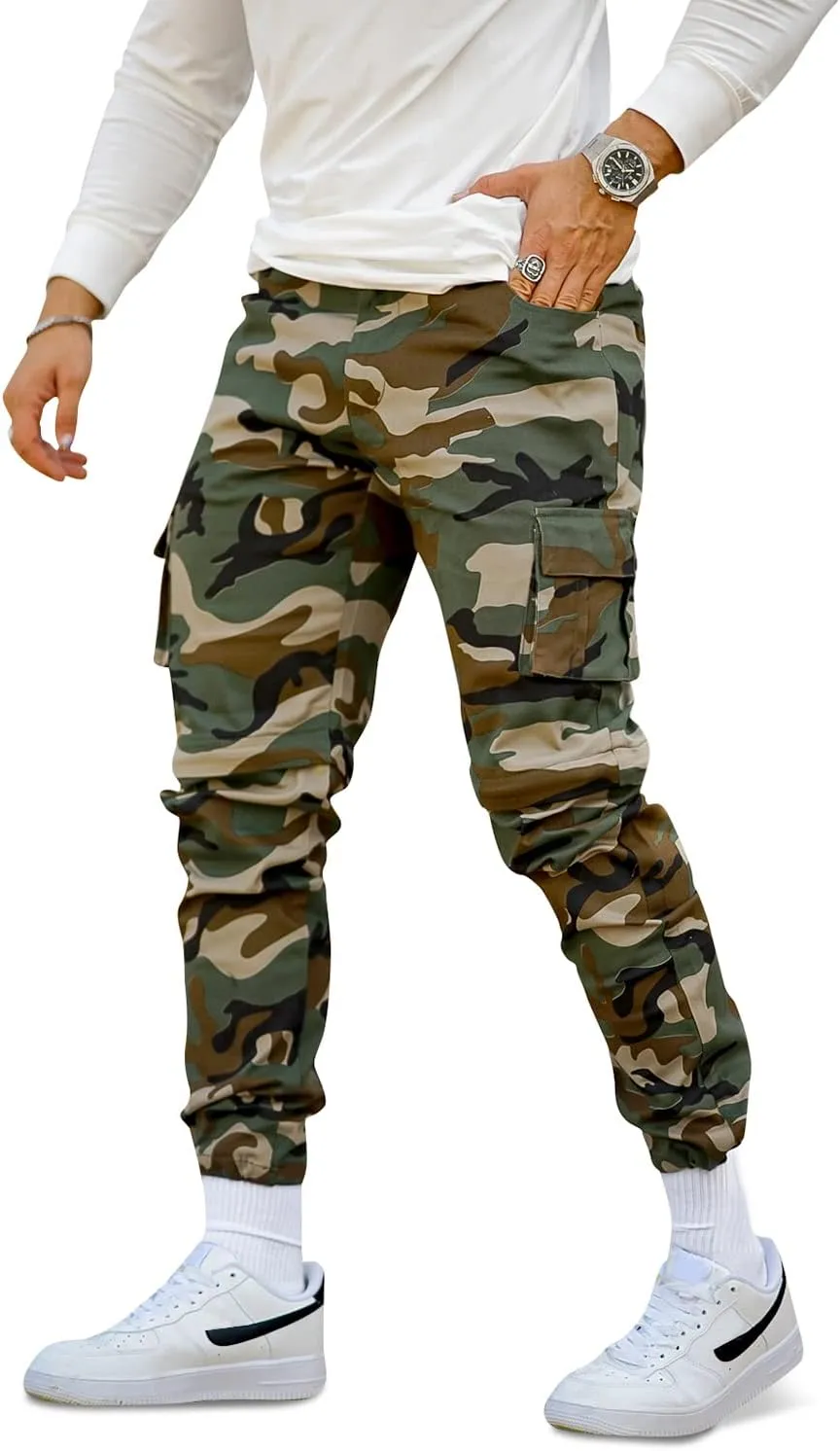 New Slim Fit Cargo Joggers for Men with Stretch Fabric and Multiple Pockets Sz S