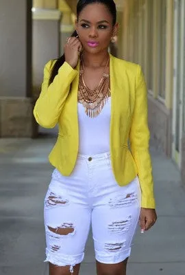 New Women's High Waist Ripped Denim Bermuda Shorts