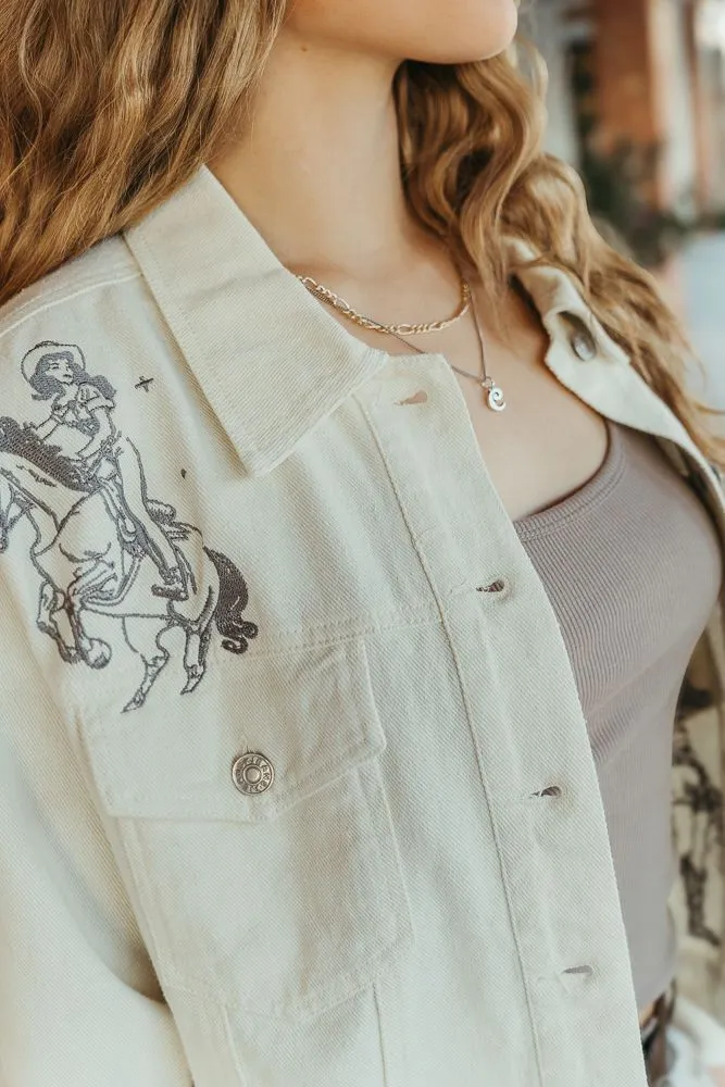 Off White Western Cowgirl Embroidered Denim Jacket 23177J