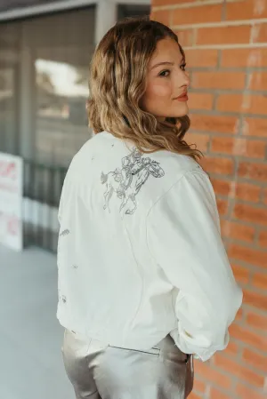 Off White Western Cowgirl Embroidered Denim Jacket 23177J