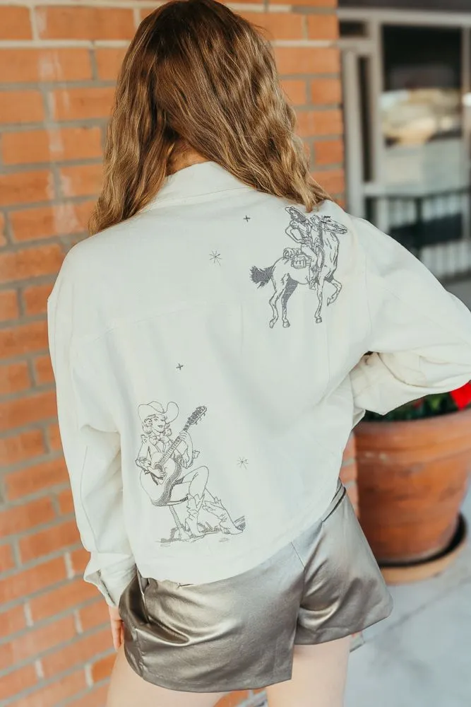 Off White Western Cowgirl Embroidered Denim Jacket 23177J