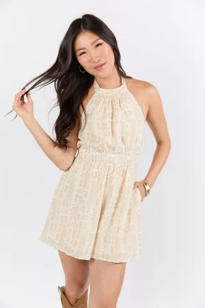 On The Horizon Taupe Halter Neck Printed Romper