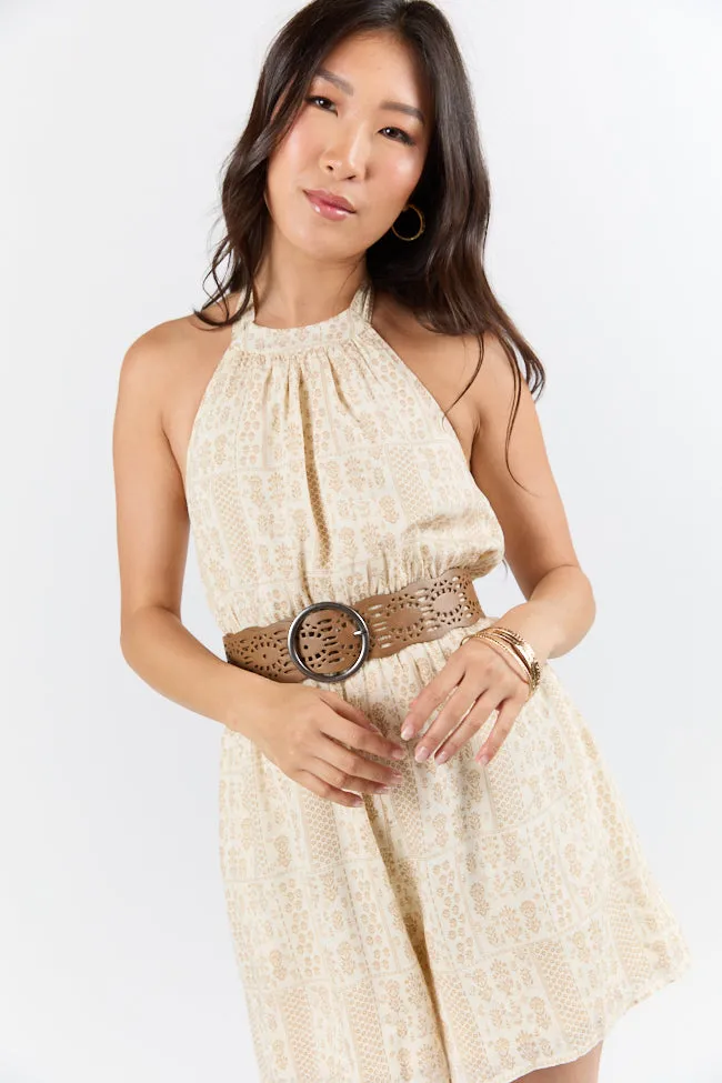 On The Horizon Taupe Halter Neck Printed Romper