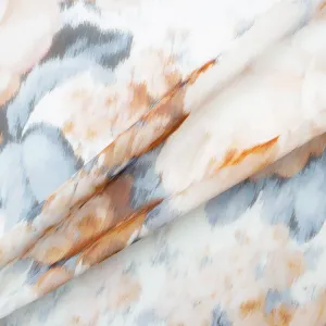 Orange & Blue Printed Ivory Silk Georgette