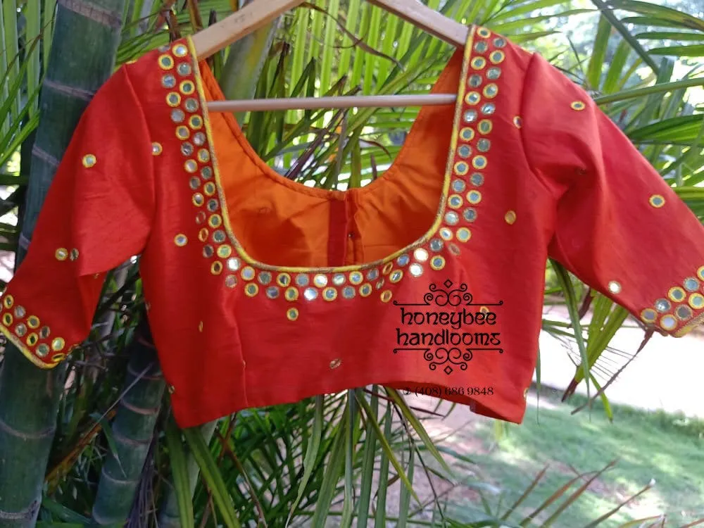 Orange mirror blouse from HoneyBee Handlooms