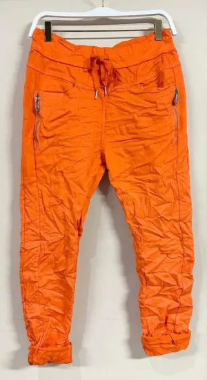 Orange Zipper Cotton Blend Italian Crinkle Joggers 1/15/25 9516