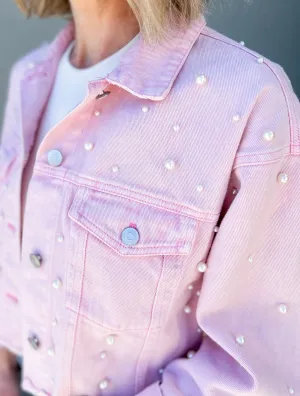 Pearl Washed Pink Oversized Denim Jacket (Light Pink)