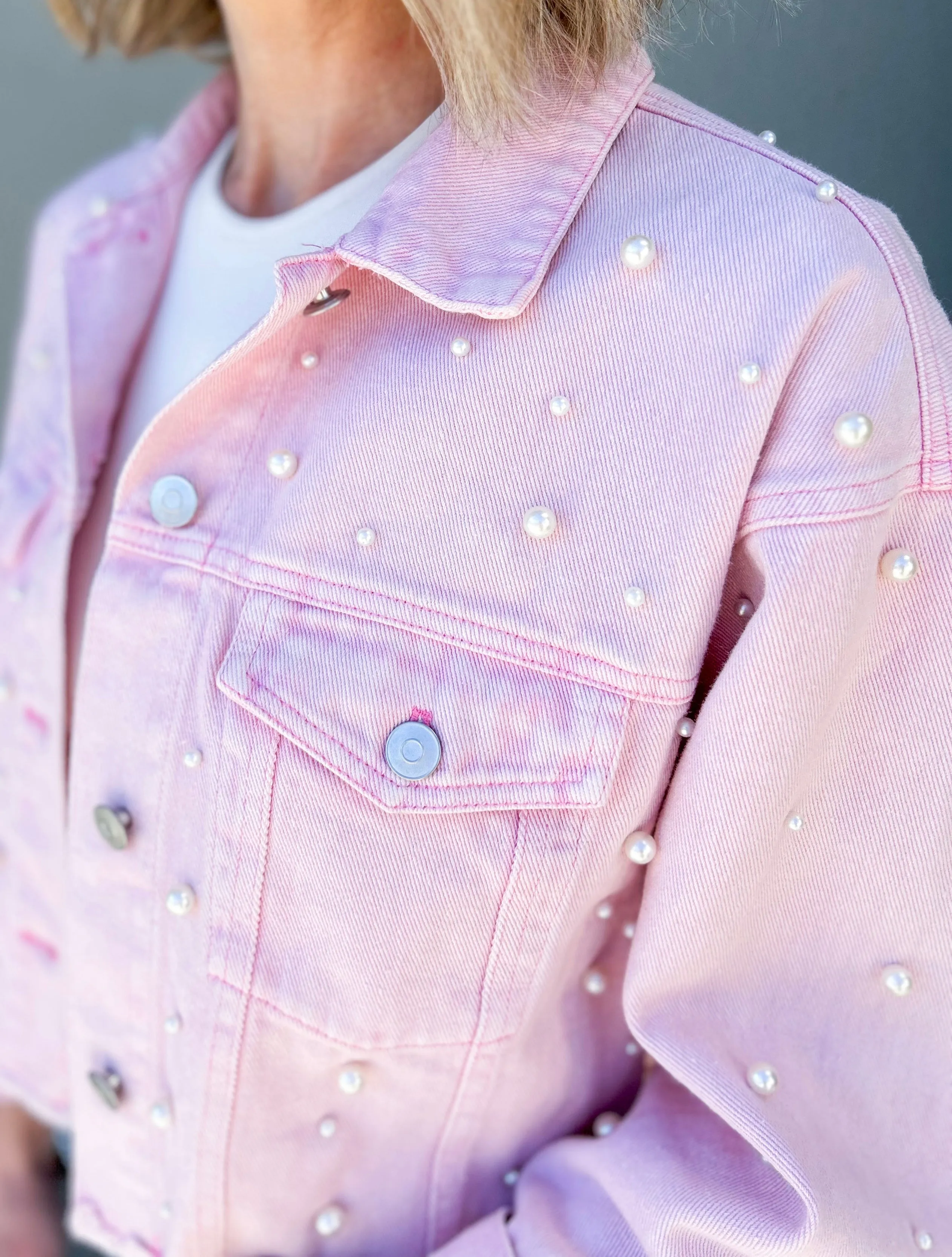 Pearl Washed Pink Oversized Denim Jacket (Light Pink)