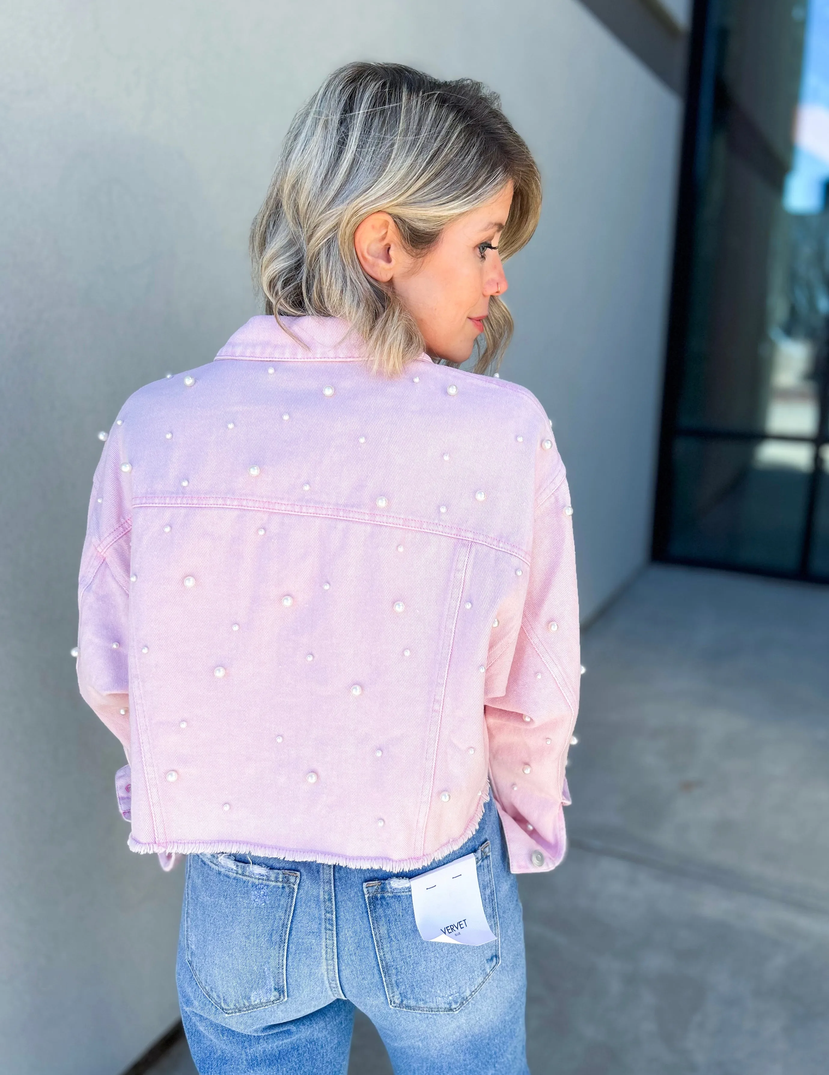 Pearl Washed Pink Oversized Denim Jacket (Light Pink)