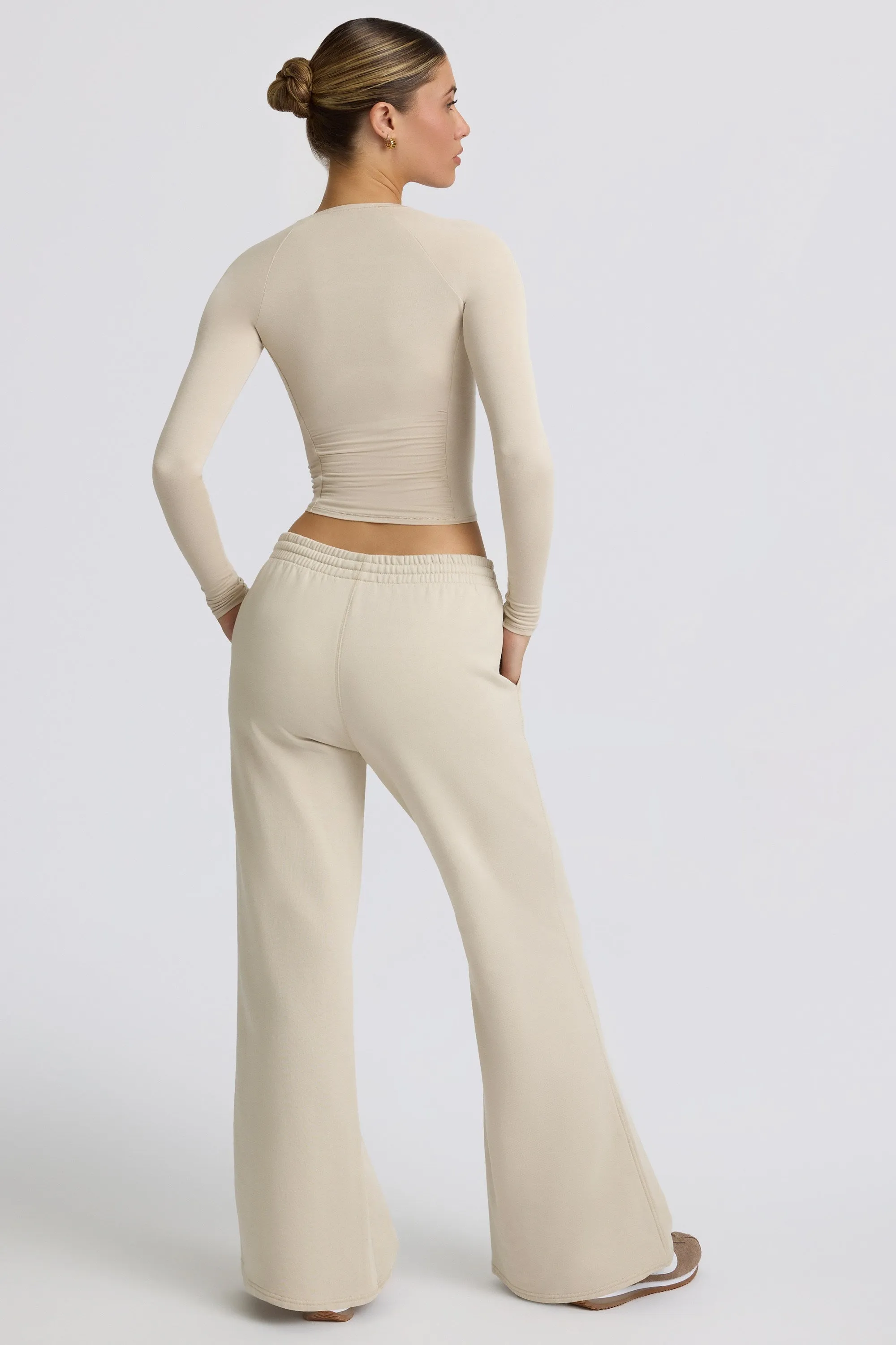 Petite Low-Rise Wide-Leg Joggers in Bone