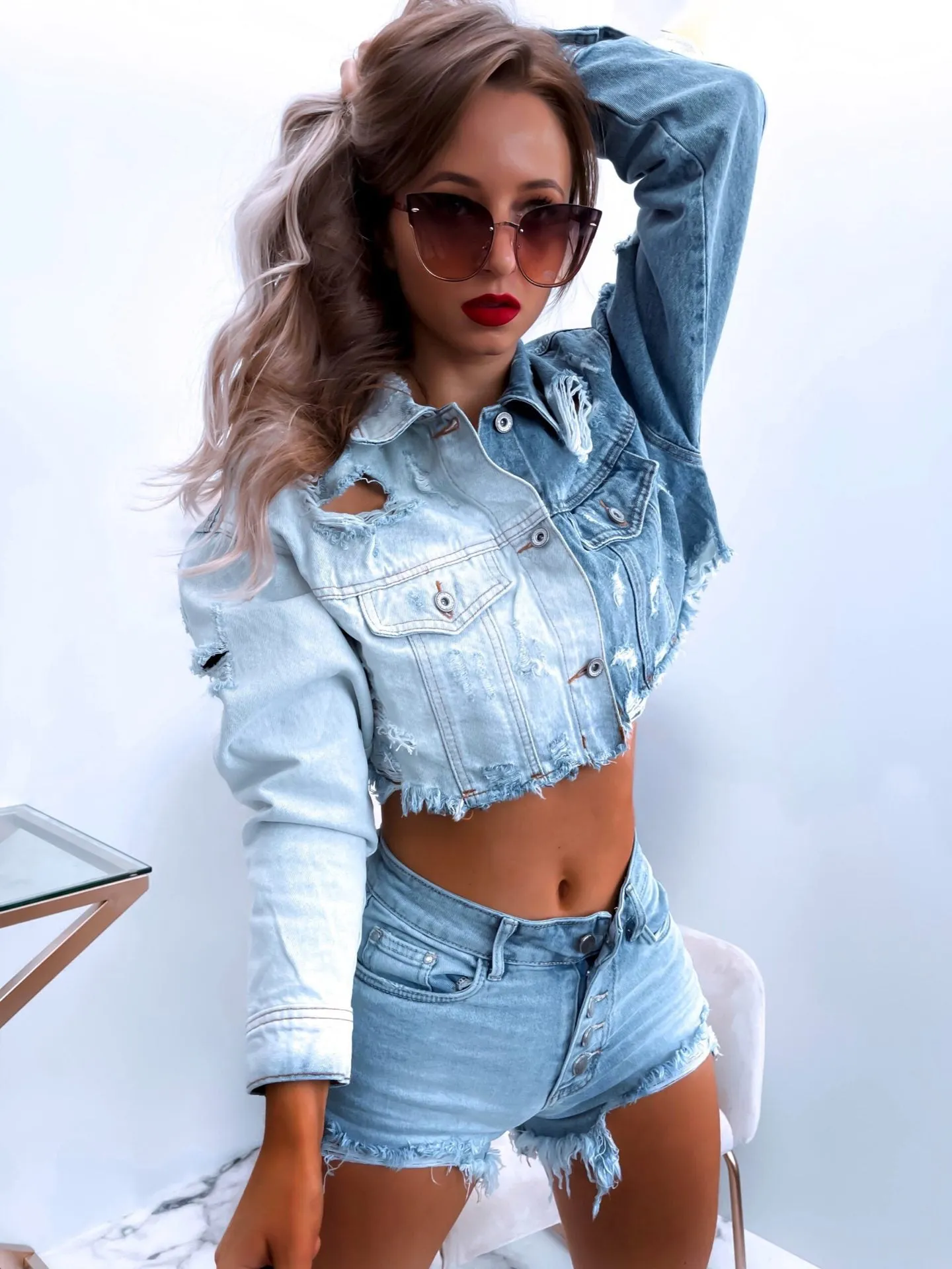 Pile Collar Denim Hole Tassel Outerwear Cardigans Jacket