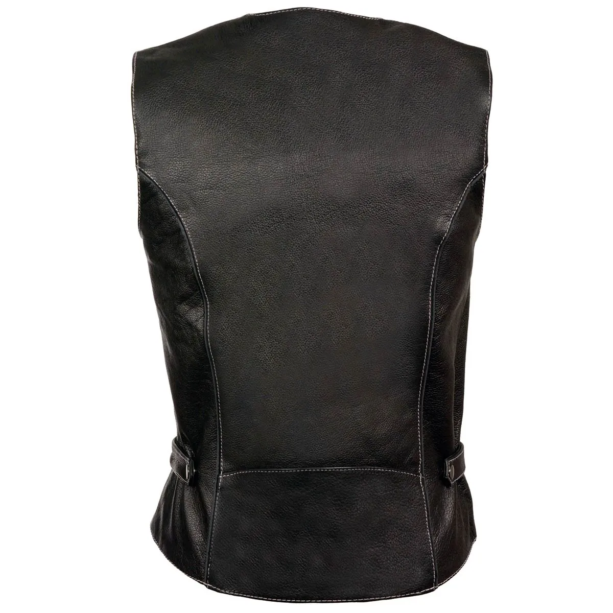 Pink Color ML1296 Women's Black and Pink Leather Side Lace Motorcycle Rider Vest- Reflective Piping and Black Skulls
