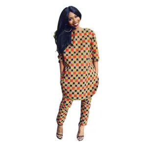Plaid Print 2 Piece Jumpsuit Plus Size XXL Women Casual Long Overalls Vintage Half Sleeve Full Length Rompers
