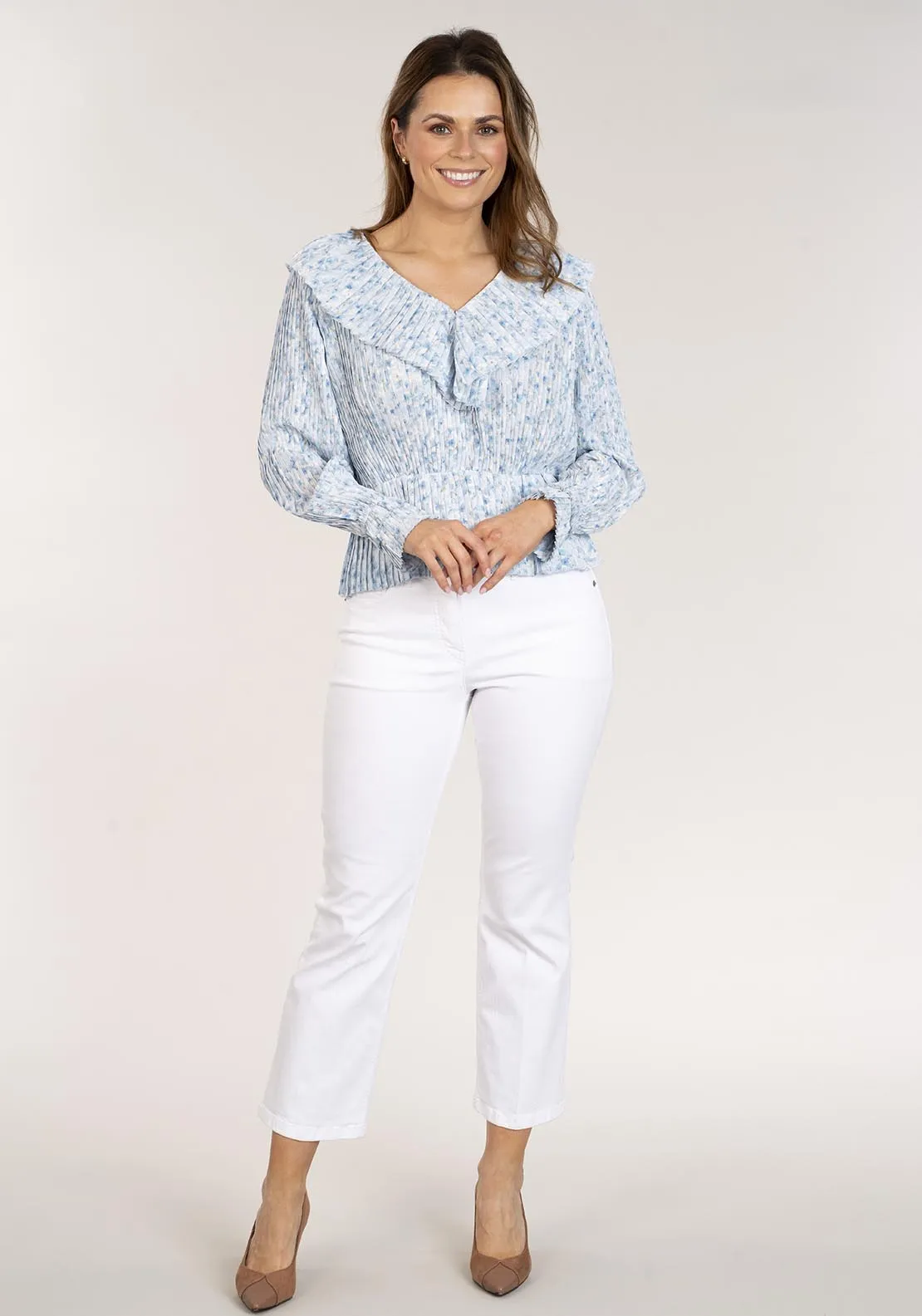 Pleated Printed Top - Blue