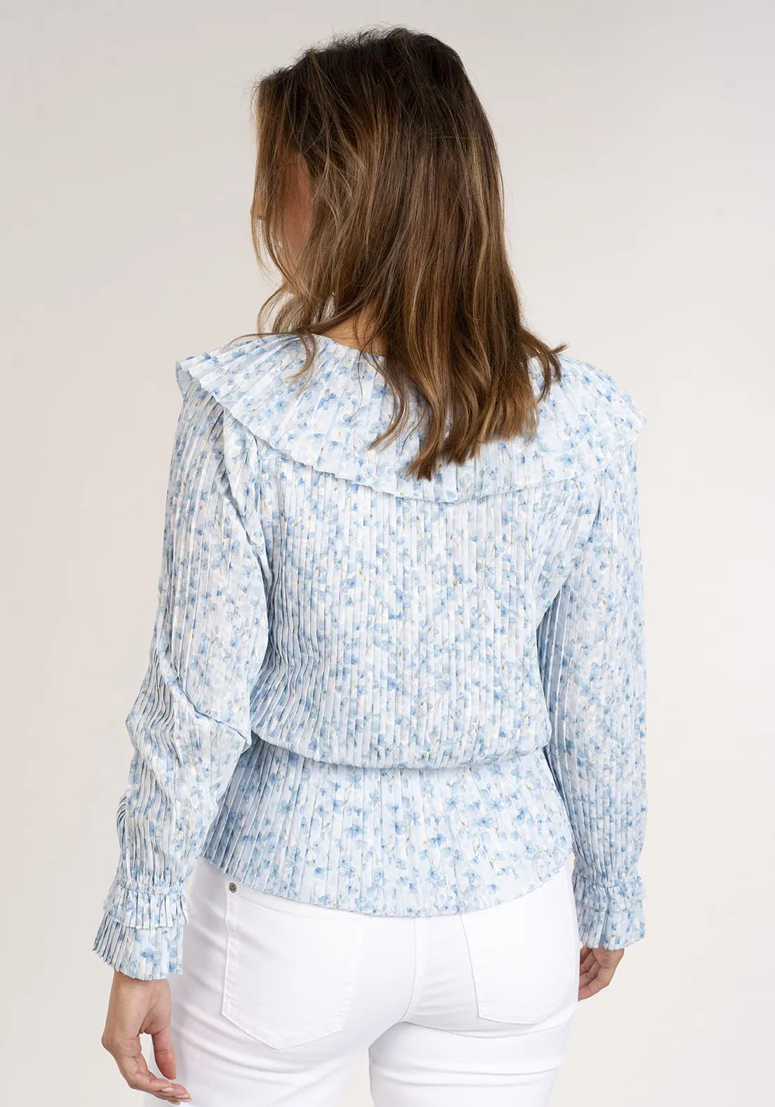 Pleated Printed Top - Blue