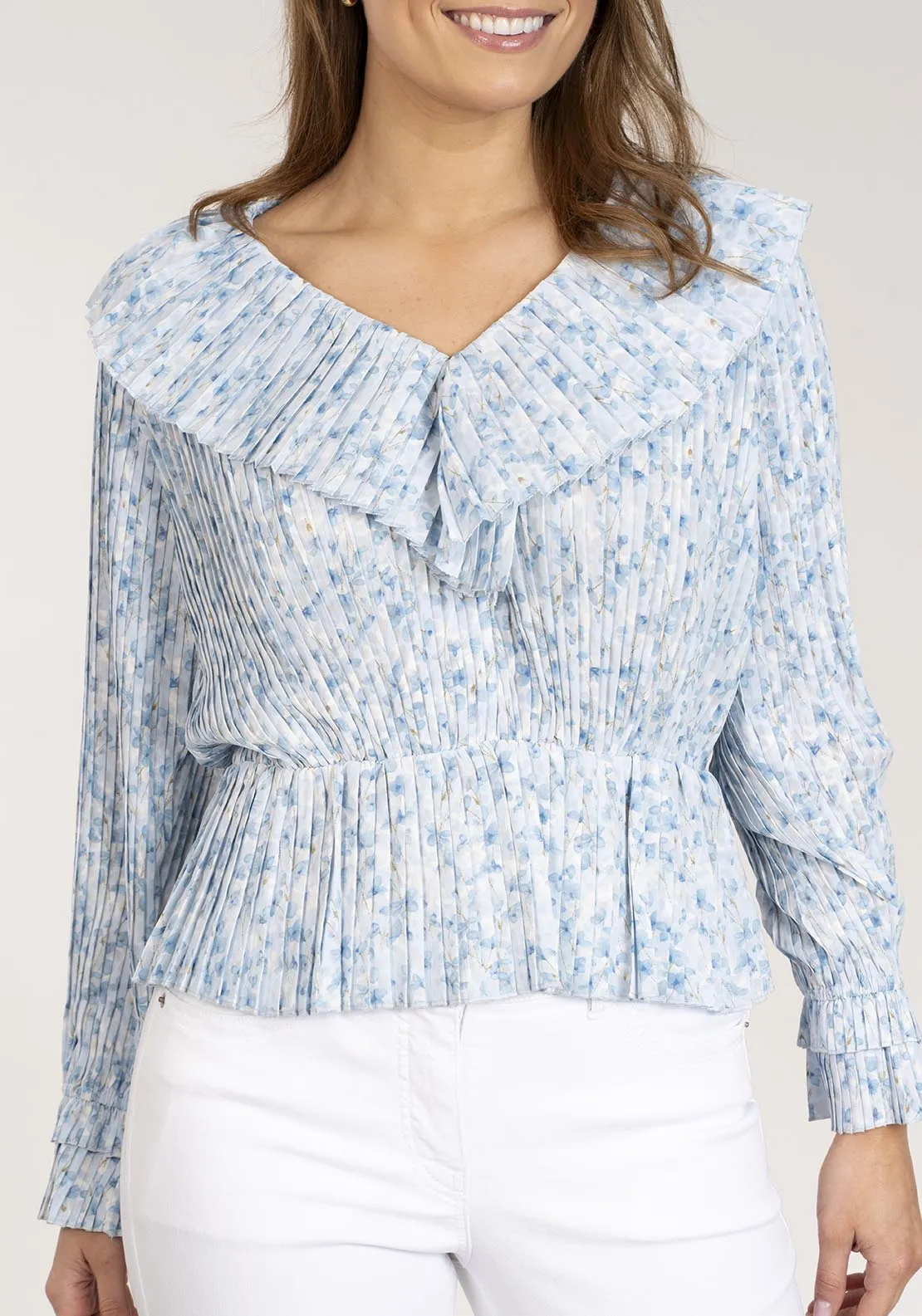Pleated Printed Top - Blue