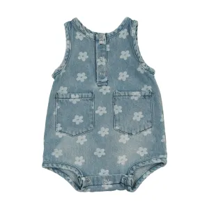 Printed Blue Floral Denim Romper