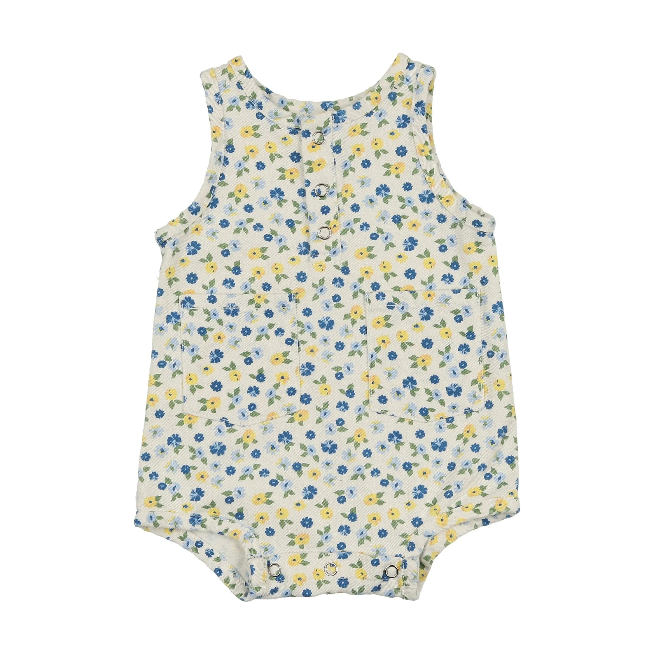 Printed White Floral Denim Romper