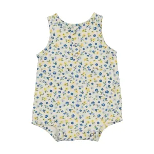 Printed White Floral Denim Romper