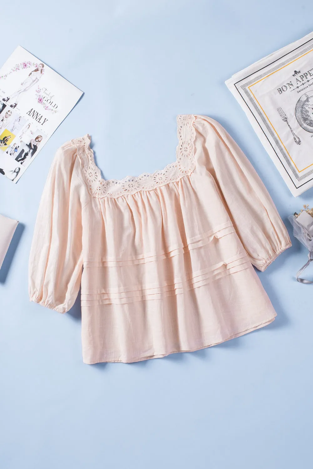 Puff Sleeve Eyelet Babydoll Blouse