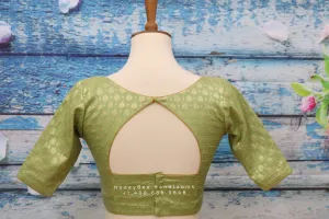 Pure Benaras blouse ,brocade blouse,green banaras blouse,pot neck blouse,saree stitched blouse,fancy saree blouse,ready to wear saree blouse