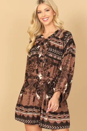 RIBBON NECK PUFF SLEEVE WAIST TIE PRINTED ROMPER