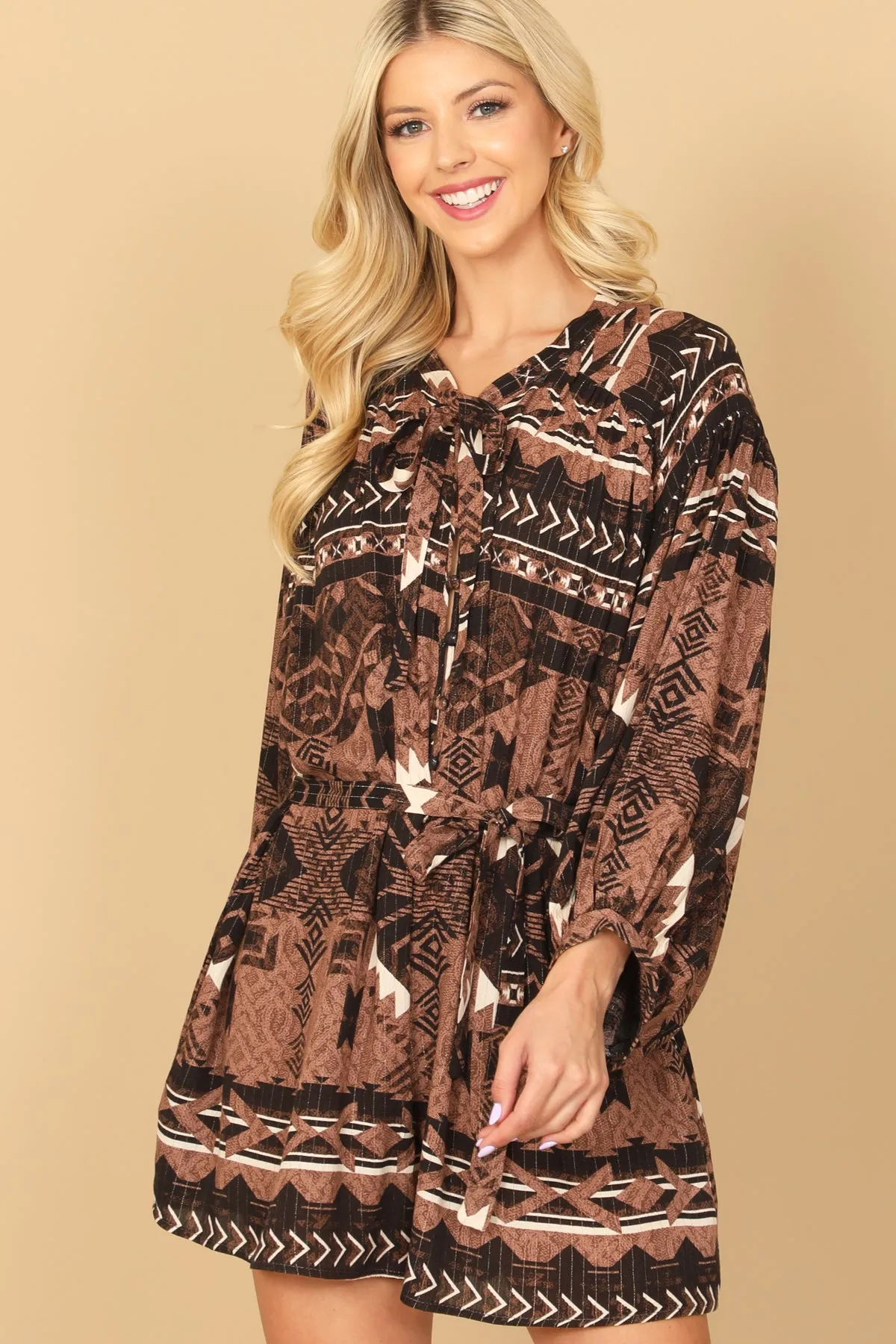 RIBBON NECK PUFF SLEEVE WAIST TIE PRINTED ROMPER