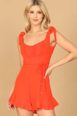 RIBBON STRAP WAIST TIE RUFFLE HEM ROMPER
