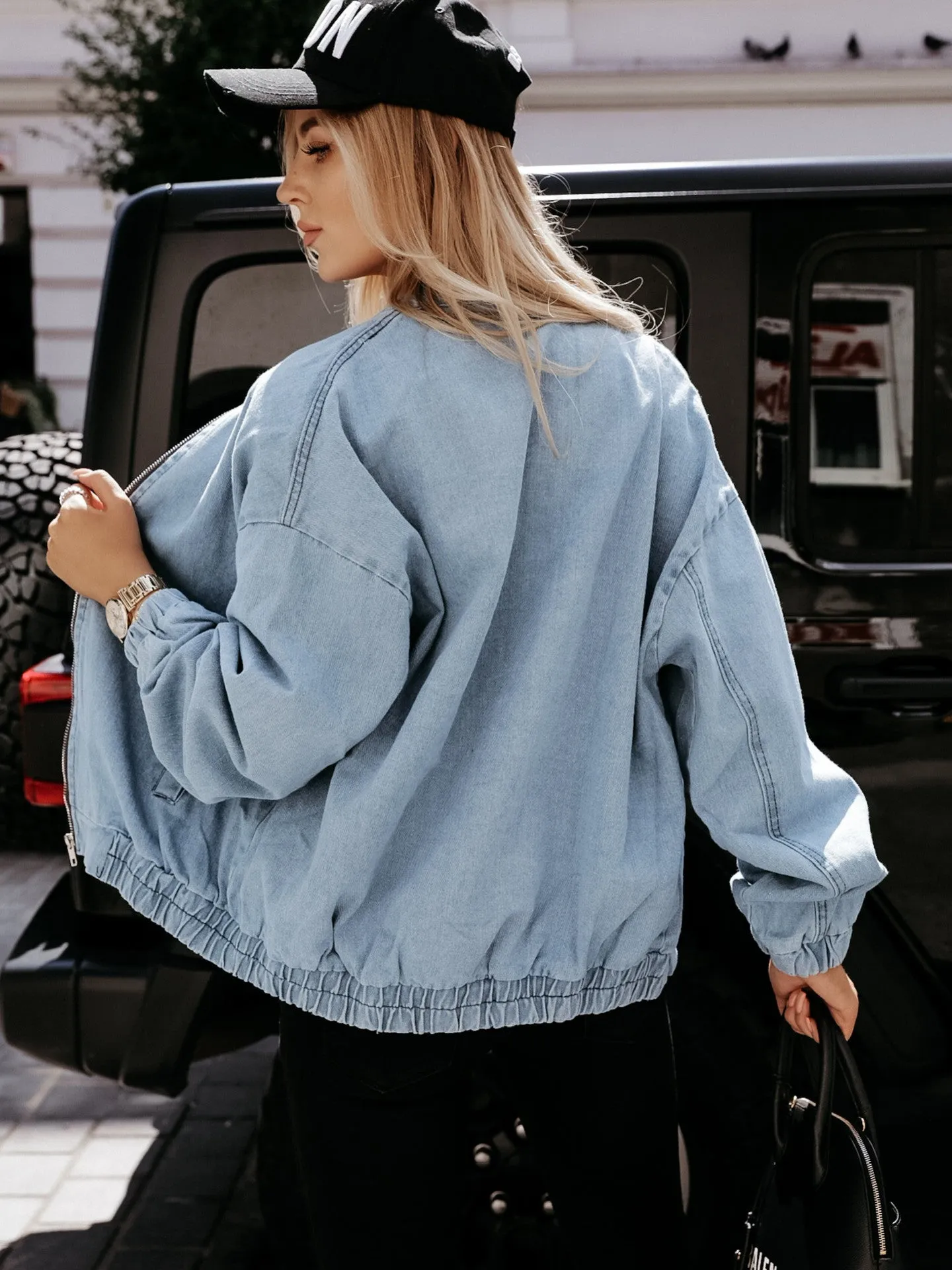 Round Collar Zipper Denim Outerwear Cardigans