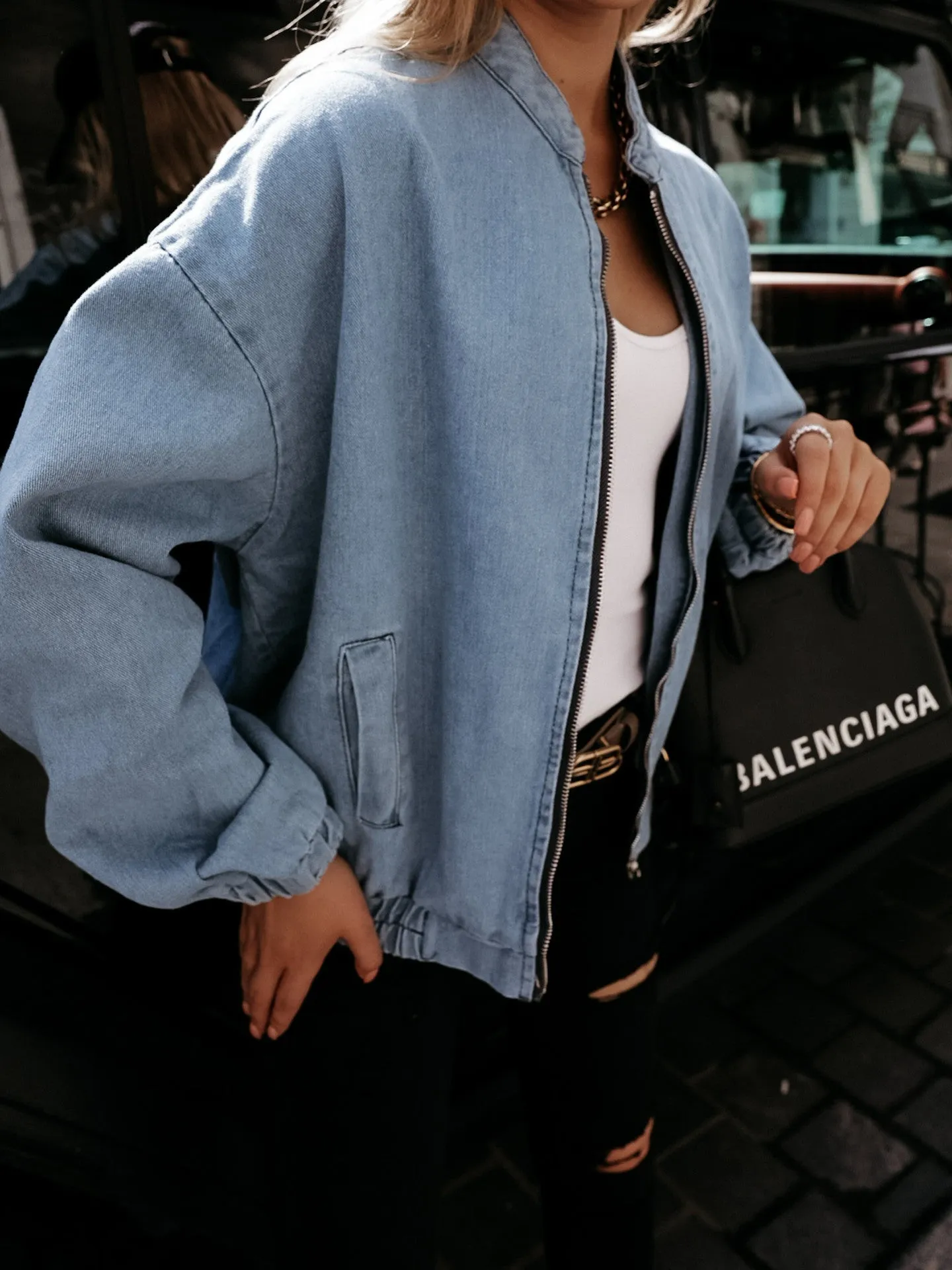 Round Collar Zipper Denim Outerwear Cardigans