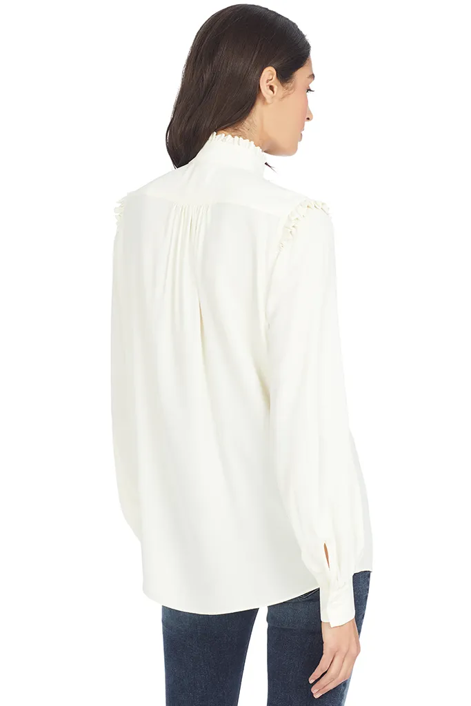 Ruffle Trimmed Crepe Blouse (Ivory)