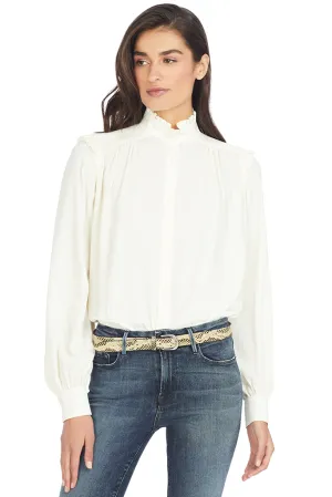 Ruffle Trimmed Crepe Blouse (Ivory)