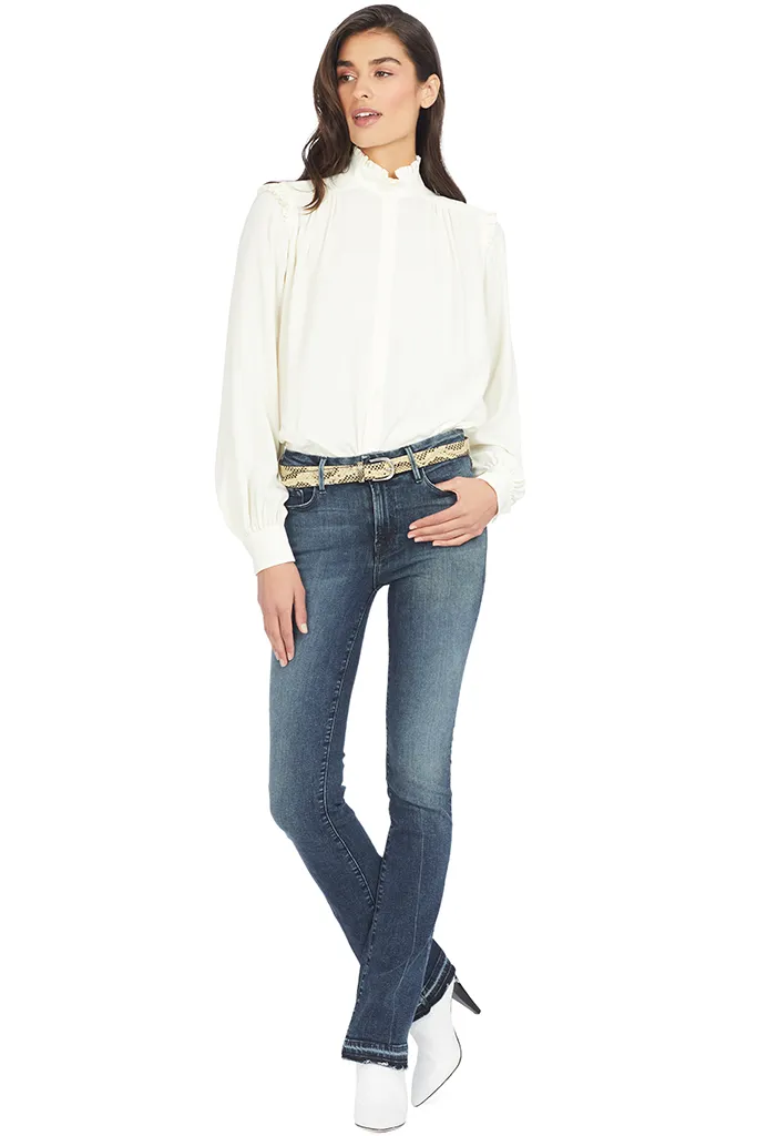 Ruffle Trimmed Crepe Blouse (Ivory)
