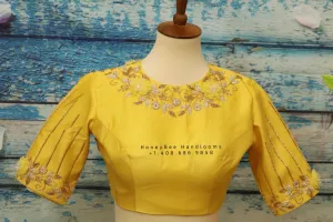 Saree blouse | bridal blouse | Saree stitched Blouse | floral work | Silk Blouse | Maggamwork blouse |Heavy work blouse|yellow saree blouse