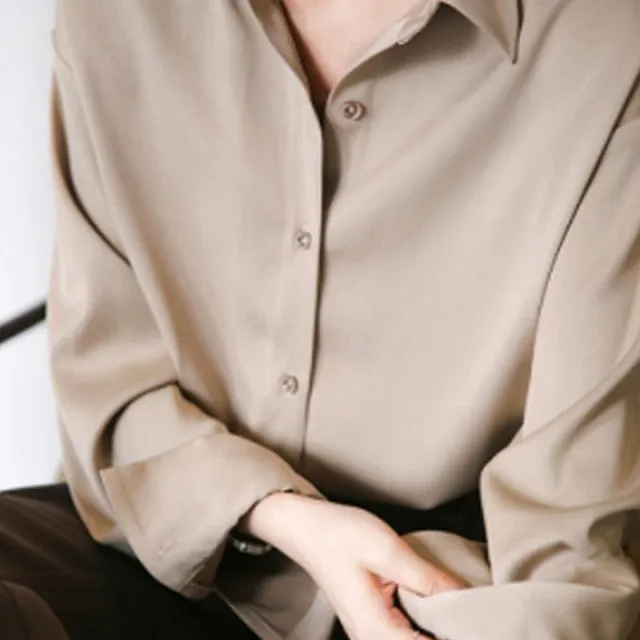 Satin Shirts Long Sleeve Blouse Women Button Up White Loose