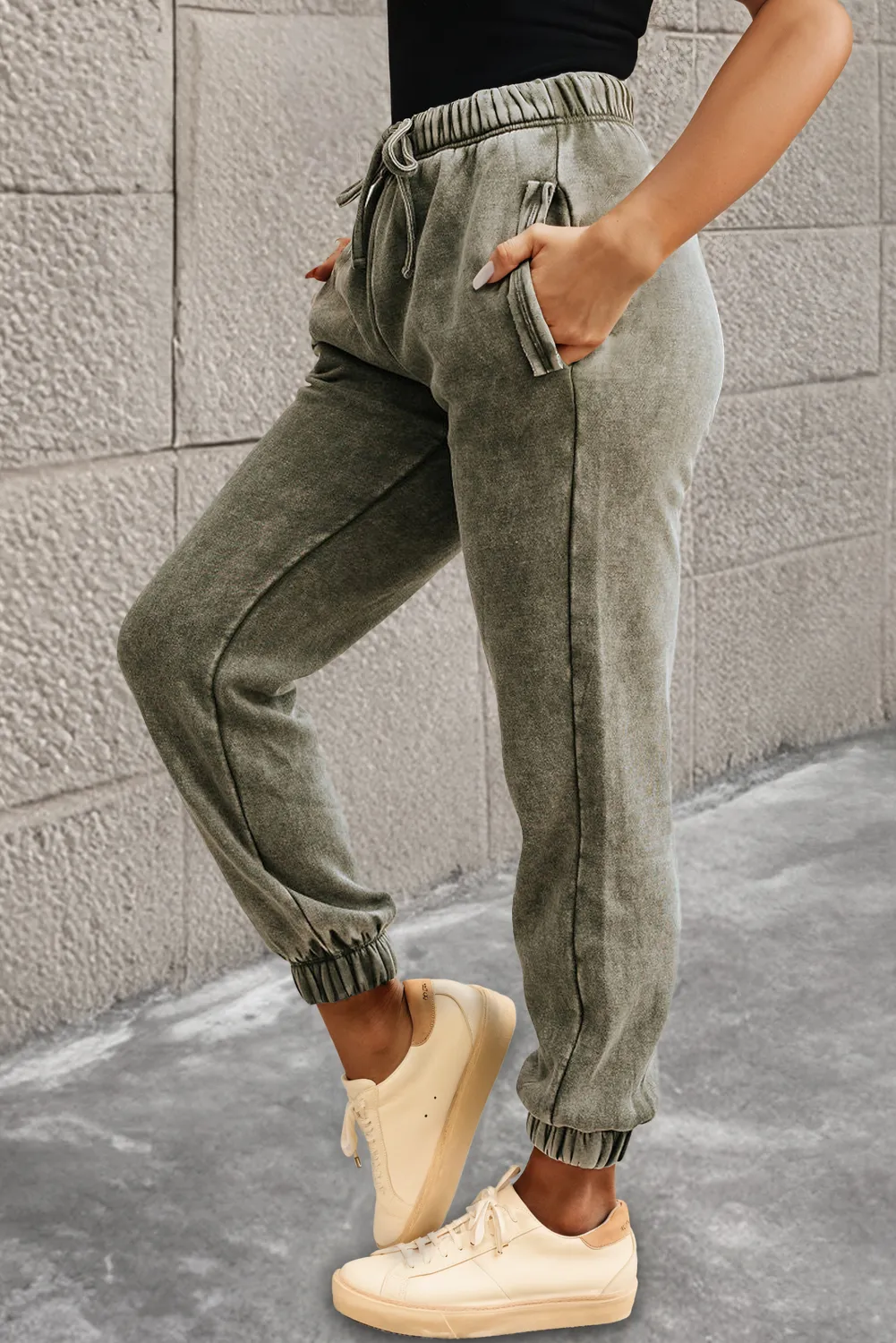 Seagrass Retro Mineral Wash Drawstring High Waist Joggers