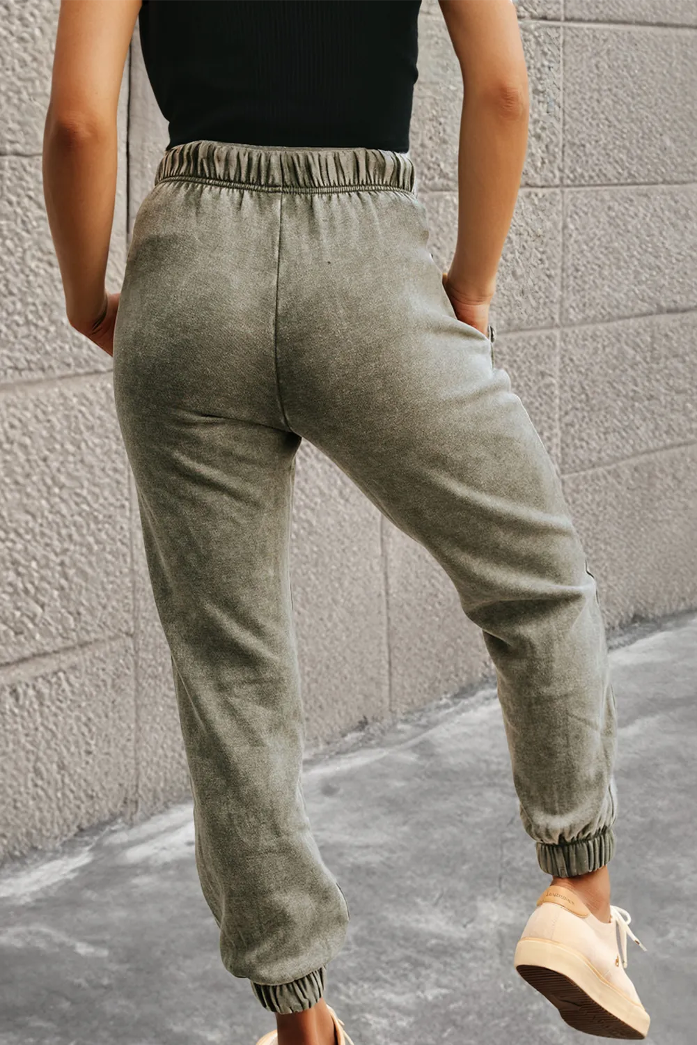 Seagrass Retro Mineral Wash Drawstring High Waist Joggers