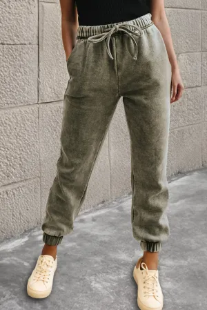 Seagrass Retro Mineral Wash Drawstring High Waist Joggers