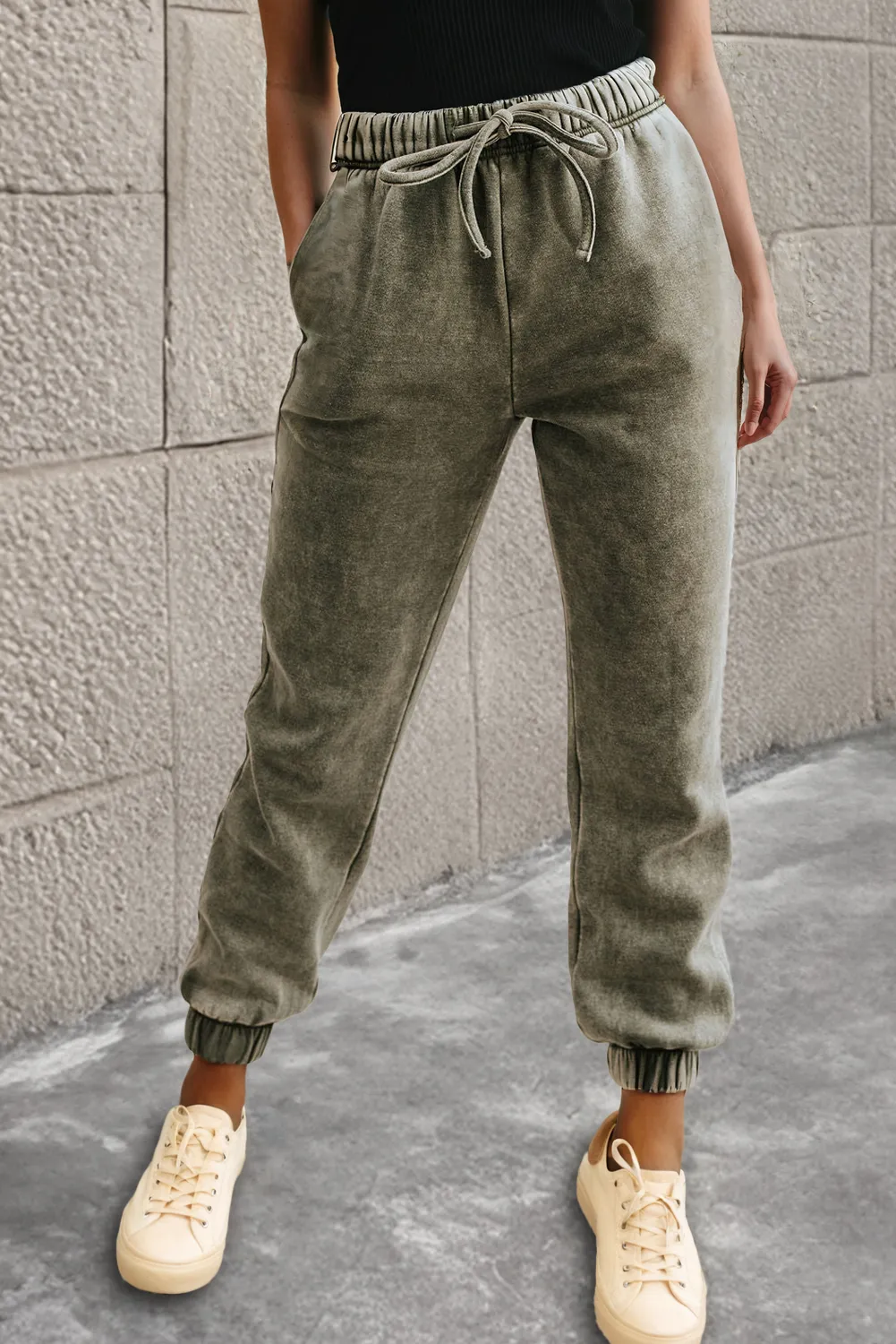 Seagrass Retro Mineral Wash Drawstring High Waist Joggers