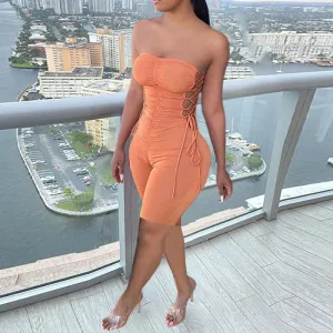 Sexy Off Shoulder Lace-Up Bodycon Slim Romper