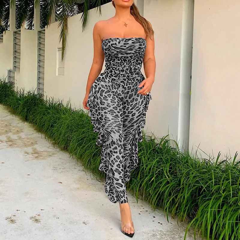 Sexy Off Shoulder Mesh Pleats Jumpsuit